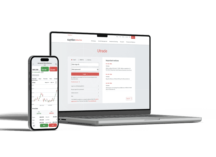 UTRADE platform on laptop and mobile
